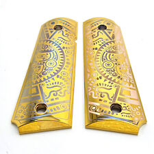 24K Gold Plated 1911 Full Size Pistol Grips - Mayan Aztec Design, Ambi Cut picture