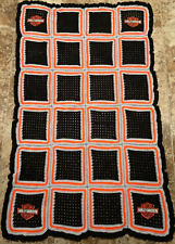 HANDMADE CROCHETED BLANKET ( 44” x 70” ) HARLEY DAVIDSON THEME IRON-ON PATCHES picture