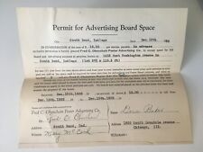 Antique 1925 Permit for Advertising Board Space Fred Obenchain South Bend  IN picture