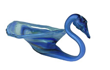 Vintage Hand Blown Swan Art Glass Cobalt Blue Swirl Centerpiece Bowl 11.5