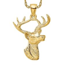 10K Yellow Gold Deer Head Profile Necklace Charm Pendant picture
