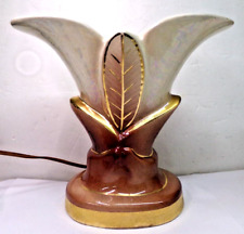 Vintage MCM Esco-Lite HOLLYWOOD Pottery TV Lamp Light - Pearlized Leaf w/Gold picture