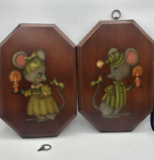 Vintage Wooden Hand Painted Decorative Pajama Mice Girl/Boy Singed Dated 14”x9” picture