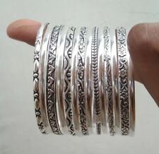 14 Set Of Silver Bangles Solid 925 Silver Handmade Stackable Women Bangle AP65 picture