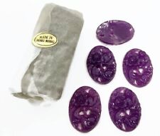 12 Vintage Hong Kong Amethyst Purple Resin Floral 25x18mm. Cabochon Cameos 226PT picture