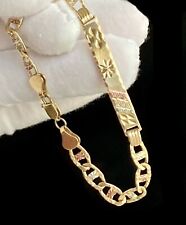 Vintage 14k Yellow Gold Plated Bracelet Tri Tone Mariner Link 7.5in Mexico 8.45g picture