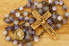 Estate Religious Jewelry MOP Bead Catholic ROSARY 14KT Gold Crucifix Cross picture
