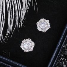 VVS1 2.50 CT Round Cut Moissanite Floral Stud Earrings Solid 14K White Gold picture