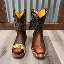MEN'S SQUARE STEEL TOE AND SOFT WORK BOOTS GENUINE LEATHER COWBOY PULL ON 712 picture