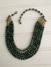 Vintage Cocktail Layered Green Tiered Gold Tone Beads Adjustable Retro Necklace picture