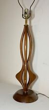 LARGE vintage mid century modern hand carved wood brass electric table lamp tall picture