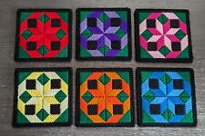 Set Of 6 Plastic Canvas Patchwork Coasters picture