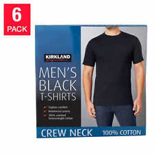  Kirkland Men's 6-pack Black 100% Cotton Crew Neck T-shirt  picture