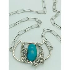Vintage Sterling Silver Native American Navajo Turquoise Paper Clip Link Chain picture