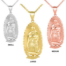Solid Gold Our Lady Of Guadalupe Virgen Maria Mary SM MD LG Pendant Necklace picture
