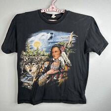 Vintage Native American Wolf Bear Nature T-Shirt Sz XL  Black Single Stitch picture