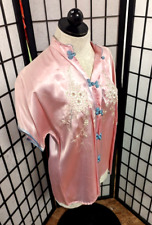 Vintage 50s 60s Womens Asian Style Blouse Shirt Sz Small medium pink Satin frogs picture