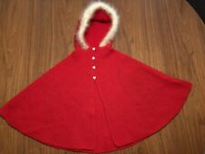 VINTAGE 1973 GIRLS LITTLE RED RIDING HOOD KNIT CAPE W HOOD & ANGORA TRIM picture