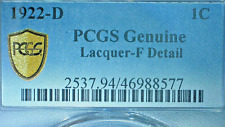 U.S.-GOLD SHIELD PCGS F-DETAIL 1922 D GENUINE WHEATBACK PENNY KM# A132-LACQUER picture