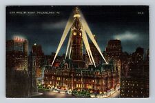 Philadelphia PA-Pennsylvania, City Hall by Night, Antique Vintage Postcard picture