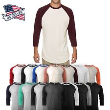 Mens Baseball RAGLAN T Shirts 3/4 Sleeve Tee Plain Team Sport Jersey Solid Casua picture