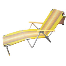 Vintage Folding Fabric Chaise Lounge Chair Aluminum Frame Yellow Orange Stripes picture