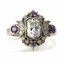 Vintage Art Deco Style Lab Created Diamond Moon Goddess Wedding 925 Silver Ring picture