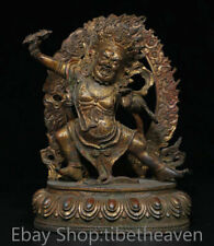 9.2” Old Tibetan Copper Gems Buddhism Mahakala Wrathful Deity Buddha Sculpture picture