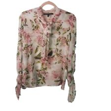 White House Black Market Whbm white floral long sleeve bow blouse S picture