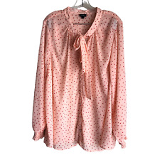 Torrid Women's Tunic Blouse Size 3 Pink Polka Dot Chiffon Long Sleeve Neck Tie picture