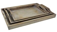 Vintage Rustic Torched Wood Food Serving Trays Nesting Trays White Wash 3Pc Set picture