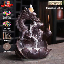 Ceramic Backflow Incense Burner Holder Dragon Waterfall & Incense Cones Gift picture