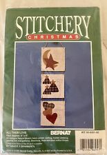 1993 Stitchery Bernat Christmas ALL THEIR LOVE Wall Hanging NEW Hearts Trees  picture