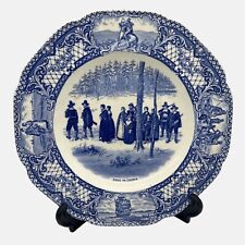 Vintage Royal Ducal Colonial Times Blue White Dinner Plate Going to Church 10.5