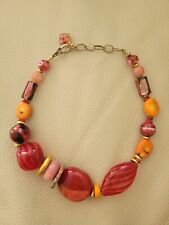 Stunning, Chunky Red Orange Murano Glass Beads w/ Gold beads, 16in Necklace picture