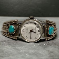 Native American Sterling Silver & Turquoise Watch Band & Womens Manual Timex picture