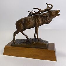 Antique 1930s Bronze Roaring Stag Elk On Pine Base, (Josef Franz Pallenberg?) picture