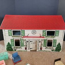 Vintage dollhouse ply board 2 story 1940s  Doll house misc furniture Red roof picture