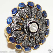 Gorgeous 3.40Ctw Rose Antique Cut Diamond Sapphire Silver Victorian Ring Jewelry picture
