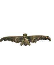 Antique Art Nouveau Brass Rhinestone Moth Flying Cicada Brooch picture
