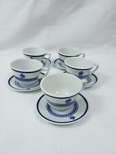 10 Shenango China USA By Interpace Stoneware Blue Round Teacups Saucers picture