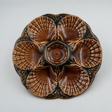 French Antique Majolica Oyster Plate SARREGUEMINES Signed Brown picture
