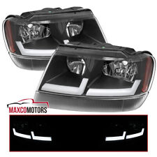 Black Headlights Fits 1999-2004 Jeep Grand Cherokee LED Tube Headlamps Pair picture