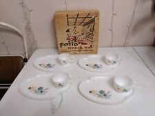 Vintage FEDERAL Glass Patio Snack Set Of 4 Plates / Cups ATOMIC FLOWER In box picture