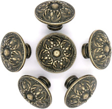 6 Pcs Vintage Antique Brass Knobs Handles Pulls with Flower Pattern for Cabinet picture
