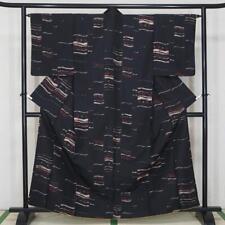 Japanese Washable Kimono With Black Pattern Small 160cm Polyester Casual W837 picture