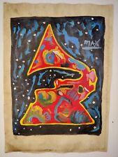 Peter Max Painting Drawing on Old Paper Signed Stamped 5 picture