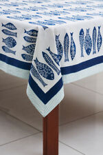 Sevya Handmade Tablecloth, Blue & White School Of Fish 100% Cotton-60x90in picture