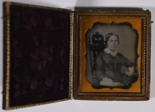 1/6TH PLATE CASED DAGUERREOTYPE CIRCA 1850s LADY IN DRESS HAND-TINTED IDENTIFIED picture