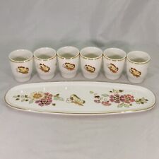 Zsolnay Hungary Pecs Hand Painted Shot / Egg Cups Set of 6 with Tray picture
